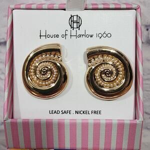 House Of Harlow 1960 Goldtone Pearl Snail Shell Earrings NIB